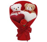 Hotainoys Plush Flower Bouquet, Valentine Flowers with Mini Teddy Bear Soft Stuffed Bear & Floral Arrangement for Home Decor, Anniversary, Birthday (12 Inch) Plush Bouquet