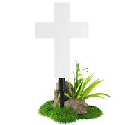 Hotainoys Solar Cross Cemetery Light White Plastic Cross Outdoor Tombstone Light Solar Luminous Garden Decoration for Outdoor Courtyard, Home, Terrace memorial garden decor
