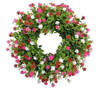 Hotainoys Spring Wreaths for Front Door, 15in Artificial Eucalyptus Wreath with Various Small Flowers Vivid Door Decor for All Year Round, Style-2 Spring Wreath