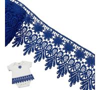 Hotainoys Wide Lace Trim 5 Yards, Navy Blue Floral Lace Ribbon 8.5cm Wide for Sewing, Embroidered Fabric for DIY Crafts, Wedding Decorations Trim