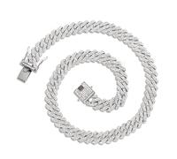 Hotalisona Cuban Link Chain for Men Women Miami Silver Iced Out Cuban Link Moissanite Chain Necklace Bling Diamond Rhinestone Mens Jewelry for Men