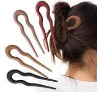 Hotalisona French Hair Pin, 5.1 Inch Wavy U Shaped Hair Pin Clip for Spiral Updo Bun Frosted Matte Black, Khaki, Brown, Grape Purple Styling Accessories for Women Girls (4Pcs)