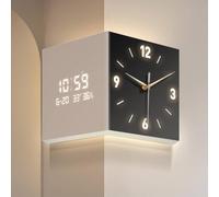 HOTAPEPU 10/12/16 Inch Square Led Double Sided Corne Wall Clock, Modern Creative Sensor Luminous Corner Wall Lamp with Digital Timepiece & Scale for Living Room, Bedroom, Hallway Decorative