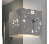 HOTAPEPU 10/12/16 Inch Square Led Double Sided Corne Wall Clock, Modern Creative Sensor Luminous Corner Wall Lamp with Digital Timepiece & Scale for Living Room, Bedroom, Hallway Decorative