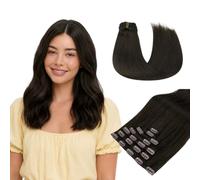 hotbanana Clip in Hair Extensions, Dark Brown Clips in Hair Extension Real Human Hair Double Weft Clip In human Hair Straight Remy Hair Extensions 16 Inch 75g 7pcs