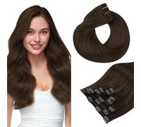 hotbanana Clip in Hair Extensions, Light Ash Brown Clips in Hair Extension Real Human Hair Double Weft Clip In human Hair Straight Remy Hair Extensions 16 inch 120g 7pcs