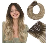 hotbanana Clip in Hair Extensions, Walnut Brown to Ash Brown and Bleach Blonde Clips in Hair Extension Real Human Hair Double Weft Clip In human Hair Straight Remy Hair Extensions 22 inch 85g 5pcs