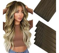 Hotbanana Invisi Edge Tape in Hair Extensions Human Hair, 20inch 50g 20pcs Ombre Walnut Brown to Ash Brown and Bleach Invisible Tape in Extensions Straight Seamless Real Remy Hair Injected