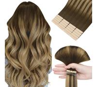 hotbanana Tape in Hair Extensions, 14 Inch Human Hair 20pcs 50g Chocolate Brown Mixed Caramel Blonde Balayage Tape Hair Extensions Straight Remy Human Hair Tape in Extensions