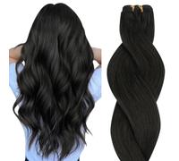 Hotbanana Weft Hair Extensions Real Human Hair, Natural Black Sew in Hair Extensions Full Head Straight Remy Invisible Double Weft Weave 18 Inch 100g