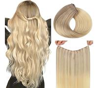 hotbanana Wire Hair Extensions, 12 inch 70g Ash Blonde to Golden Blonde and Platinum Blonde Fish Line Hair Extensions Real Human Hair Straight Invisible Remy Hair Human Extension