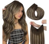 hotbanana Wire Hair Extensions, 12 inch 70g Chocolate Brown with Honey Blonde Invisible Fish Line Real Human Hair Extensions Straight