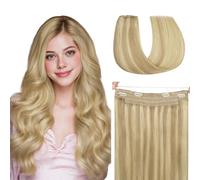 hotbanana Wire Hair Extensions, 12 inch 70g Light Blonde Highlighted Golden Blonde (Ash Tone) Fish Line Hair Extensions Real Human Hair Straight Invisible Remy Hair Human Extension