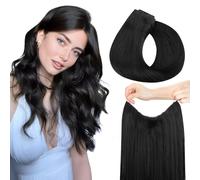 hotbanana Wire Hair Extensions, 14 inch 75g Natural Black Fish Line Hair Extensions Real Human Hair Straight Invisible Remy Hair Human Extension