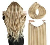 hotbanana Wire Hair Extensions, 18 inch 95g Light Blonde Highlighted Golden Blonde (Ash Tone) Fish Line Hair Extensions Real Human Hair Straight Invisible Remy Hair Human Extension