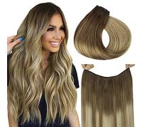 hotbanana Wire Hair Extensions, 20 inch 110g Walnut Brown to Ash Brown and Bleach Blonde Fish Line Hair Extensions Real Human Hair Straight Invisible Remy Hair Human Extension