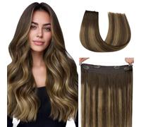 hotbanana Wire Hair Extensions, Chocolate Brown to Caramel Blonde Fish Line Hair Extensions Real Human Hair Straight Invisible Remy Hair Human Extension 18 inch 95g