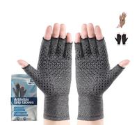 Hotcakes Fingerless Compression Arthritis Gloves for Women & Men with Dotted Grip - Hand Support to Relieve Pain, Enhance Mobility & Dexterity, Lightweight & Breathable (Grey, L)