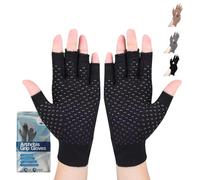Hotcakes Fingerless Compression Arthritis Gloves for Women & Men with Dotted Grip - Hand Support to Relieve Pain, Enhance Mobility & Dexterity, Lightweight & Breathable (Black, S)