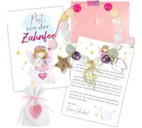 Hotcho Tooth Fairy Gift, Colourful Pearl Bracelet with Tooth Fairy Card, Milk Tooth Surprise Gifts for Girls