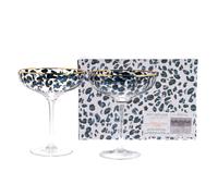 Hotchpotch Blue Leopard Printed Gold Details Set of 2 Martini Cocktail Glasses