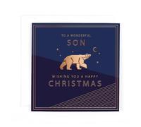 Hotchpotch For a Special Family Member - Contemporary Foil Embossed Festive Merry Christmas Card for Her - 6"x6" (Son Polar Bear)