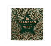 Hotchpotch For a Special Family Member - Contemporary Foil Embossed Festive Merry Christmas Card for Her - 6"x6" (Grandson Santa In Star)