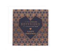 Hotchpotch For a Special Family Member - Contemporary Foil Embossed Festive Merry Christmas Card for Her - 6"x6" (Boyfriend Heart Snowflakes)