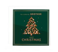 Hotchpotch For a Special Family Member - Contemporary Foil Embossed Festive Merry Christmas Card for Her - 6"x6" (Brother Geometric Xmas Tree)
