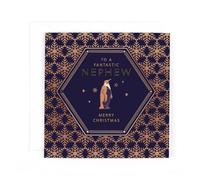Hotchpotch For a Special Family Member - Contemporary Foil Embossed Festive Merry Christmas Card for Her - 6"x6" (Nephew Snowflakes Penguin)