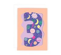 Hotchpotch Fun Birthday Card For Girl's 3rd Birthday, Birthday Card With Die-cut Detail And Neon Colours - Doodle Greeting Card London Size 5 x 7 inches