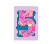 Hotchpotch Fun Birthday Card For Girl's 5th Birthday, Birthday Card With Die-cut Detail And Neon Colours - Doodle Greeting Card London Size 5 x 7 inches
