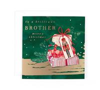 Hotchpotch Luxury Christmas Card To A Brilliant Brother, Stack Of Presents With Nutcracker Tag, Modern Contemporary Greeting Card From Hotchpotch, 15.4 x 15.4 cm