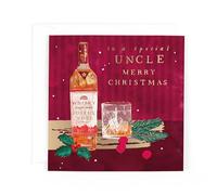 Hotchpotch Luxury Christmas Card To A Special Uncle, Festive Whiskey Bottle And Glass, Modern Contemporary Greeting Card From Hotchpotch, 15.4 x 15.4 cm