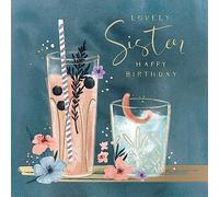 Hotchpotch Luxury Cocktails-Themed Birthday Card For Sister, Satin Gold Foil Lettering And Stunning Artwork - Madeleine Collection London Size 6 x 6 inches