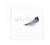 Hotchpotch Sympathy Card Feather Design, Blank Inside For Personal Message Of Condolence - Swan Lake Collection London Size 6 x 6 inches