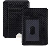 HOTCOOL Slim Wallet for Men, Minimalist Front Pocket Simple Leather Credit Card Holder RFID Blocking for Men & Women, Thin Organizer Gifts, Carbon Fiber - Black, A Fiber Black, Small Wallet