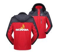 HotcoS Men Plus Velvet Skiing Jacket Outerwear for Scania Printing Full Zipper Ski Suits Detachable Hood Windbreaker Patchwork Coat Outdoor Cozy Parka-Red||3XL