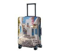 HotcoS Travel Luggage Cover Suitcase Cover Greece Street Elastic Luggage Covers for Travel Luggages Protector Covers Washable Luggages Decorative Cover for Adult, Black, M