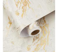 HotDecor Beige and Gold Marble Effect Self Adhesive Wallpaper Vinyl Wrap for Kitchen Cupboards Table Cream and Gold Wallpaper Worktop Vinyl Covering Marble Sticky Back Plastic Roll 60cm x 800cm