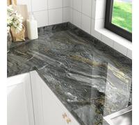 HotDecor Light Black and Gold Marble Wallpaper Kitchen Worktop Vinyl Wrap Black and Gold Sticky Back Plastic Roll Glossy Marble Effect Self Adhesive Vinyl Wallpaper for Kitchen Cupboards 40cm X 200cm