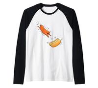 Hotdog Jumping Into A Bun Silly Food Lover Funny Snack Humor Raglan Baseball Tee