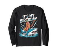 Hotdog Riding Shark Italian Brainrot Meme It's My Birthday Long Sleeve T-Shirt