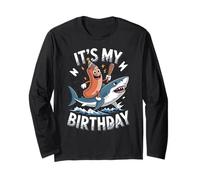 Hotdog Riding Shark Italian Brainrot Meme It's My Birthday Long Sleeve T-Shirt