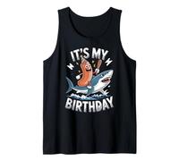 Hotdog Riding Shark Italian Brainrot Meme It's My Birthday Tank Top