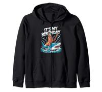 Hotdog Riding Shark Italian Brainrot Meme It's My Birthday Zip Hoodie