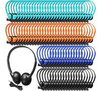 Hoteam 100 Pack Headphones for Classroom Bulk Students Adjustable Headphones Wired Pack Black Over The Head Earphones with 3.5 mm Plug for School Library Museums Charity Donate Giveaway(Multicolor)
