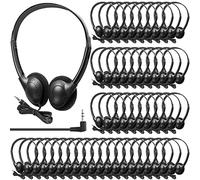 Hoteam 100 Pack School Headphones Bulk Adjustable Headphones Wired Pack Black Over The Head Earphones with 3.5 mm Plug for Student School Library Museums Children Teen Boys Girls Adults (Black)