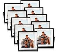 Hoteam 12 Pack 4 x 4 Inches Floating Frame Glass Photo Frame Collection Vintage Metal Minimal Ornate Easel for Pictures Photos Desk Tabletop Display(Black)