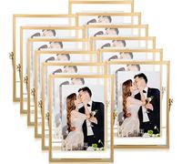 Hoteam 12 Pack 4 x 6 Inches Floating Frame Glass Photo Frame Collection Vintage Metal Minimal Ornate Easel for Pictures Photos Desk Tabletop Display(Gold)